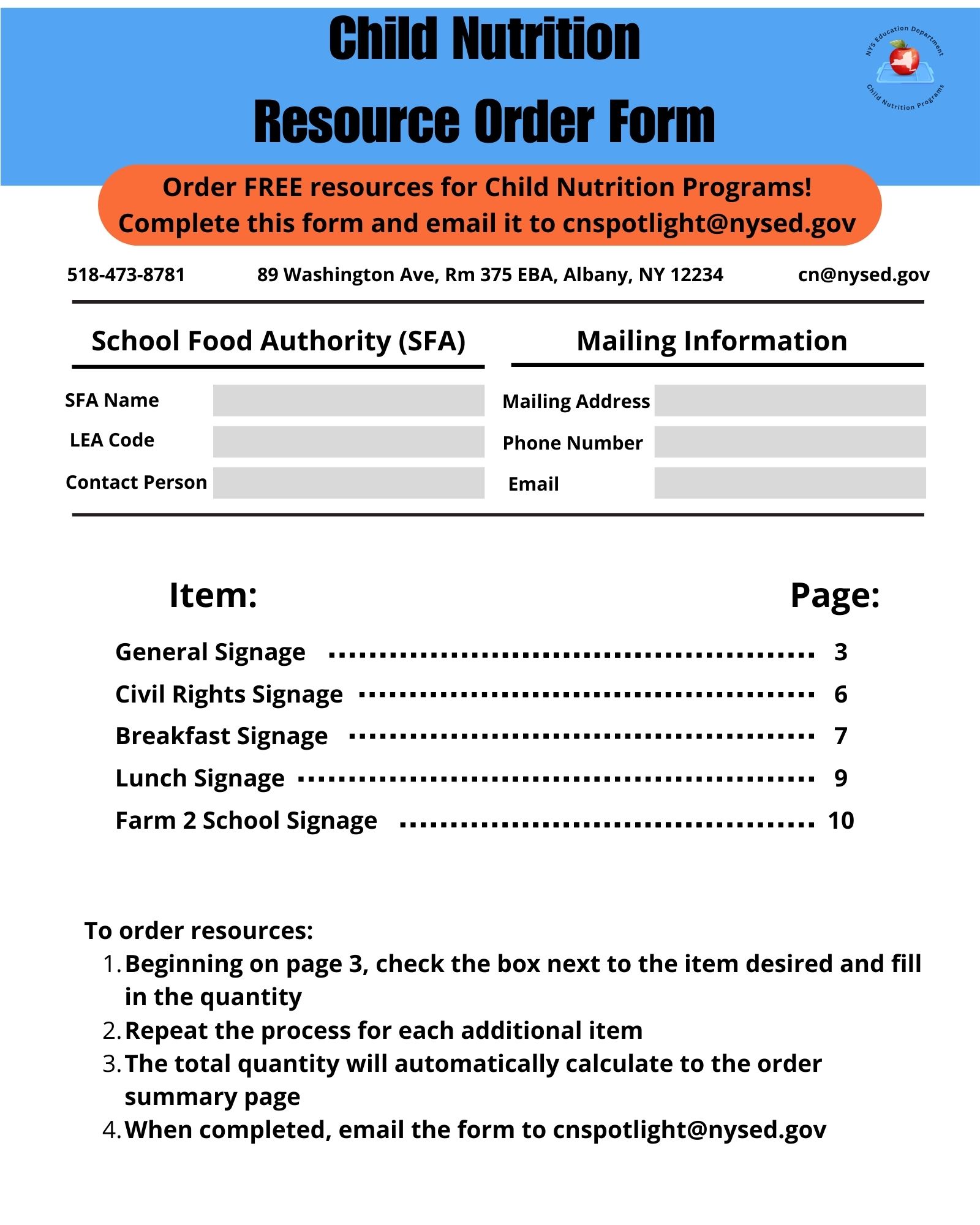 Resource Order Form