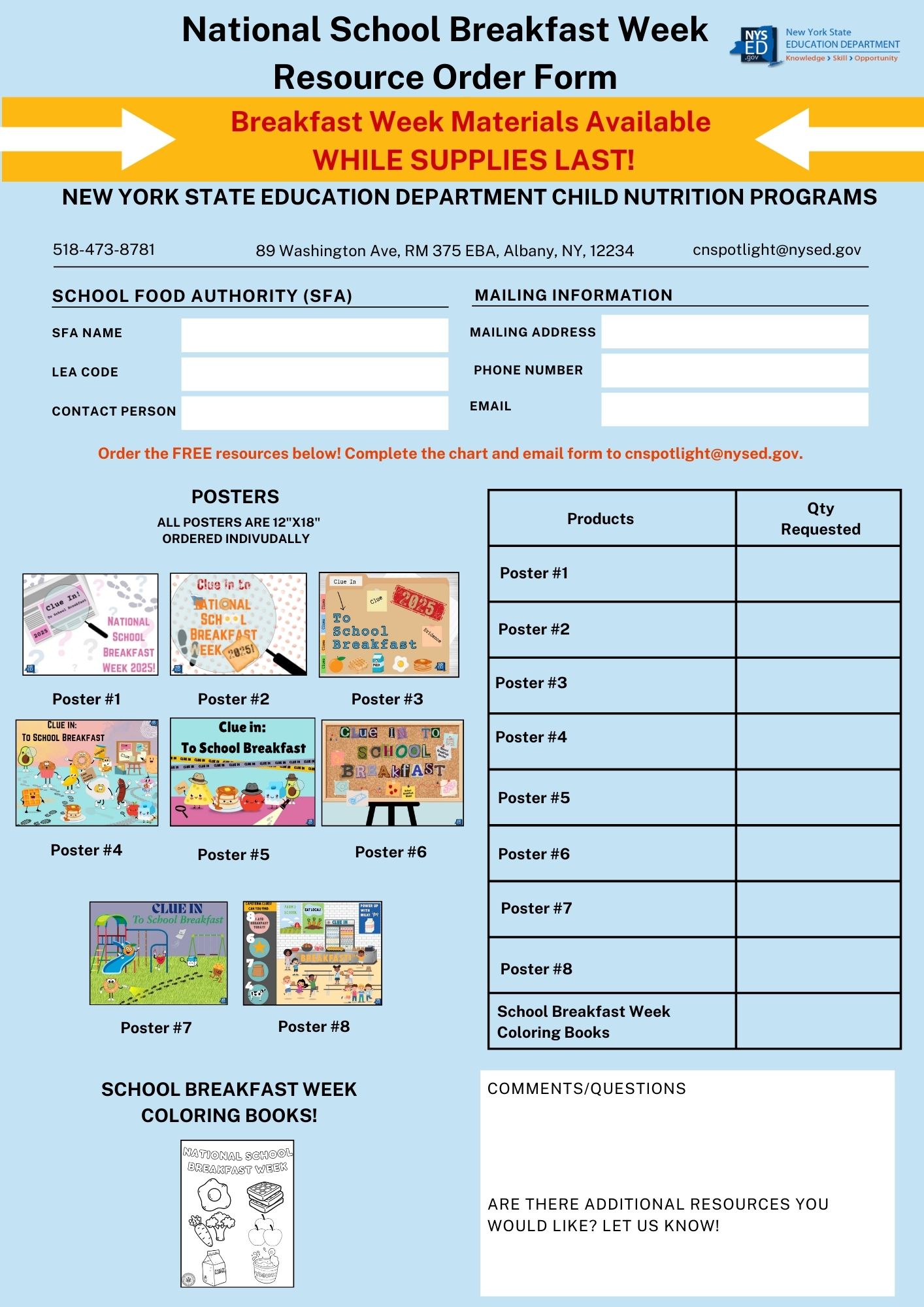 National School Breakfast Week Resource Order Form